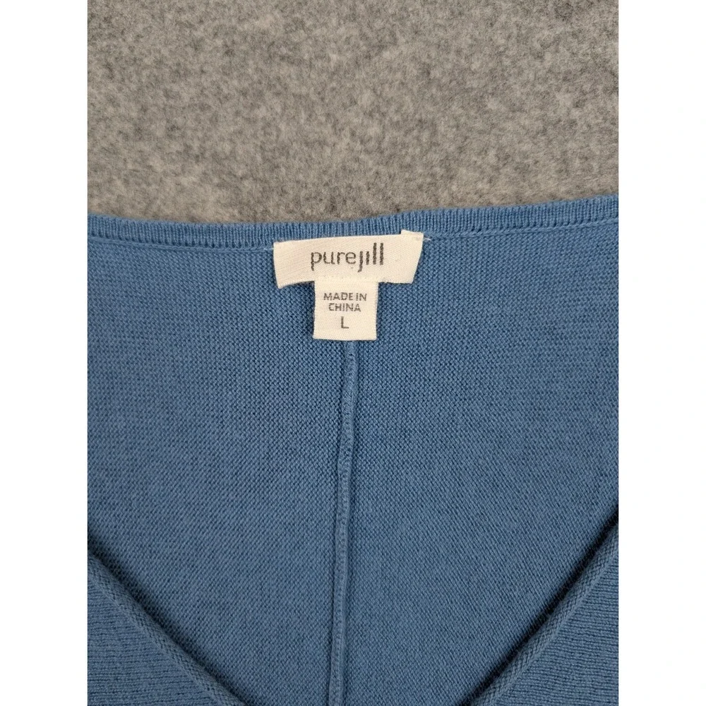 Pure Jill, J. Jill Blue V-Neck Sharkbite‎ Hem Tunic Sweater 3/4 Sleeve Large